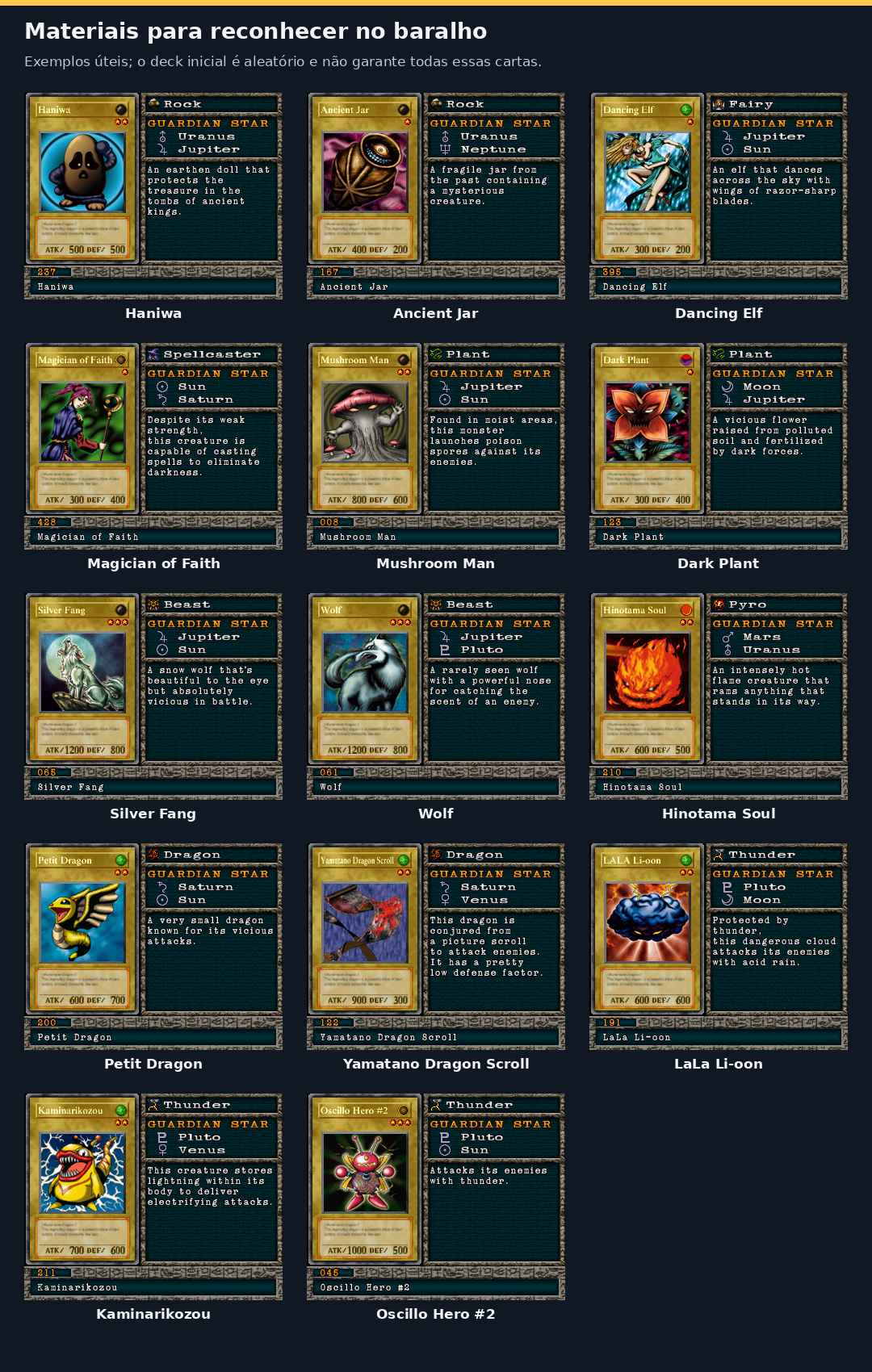Cartas Iniciais - Yugioh Forbidden Memories